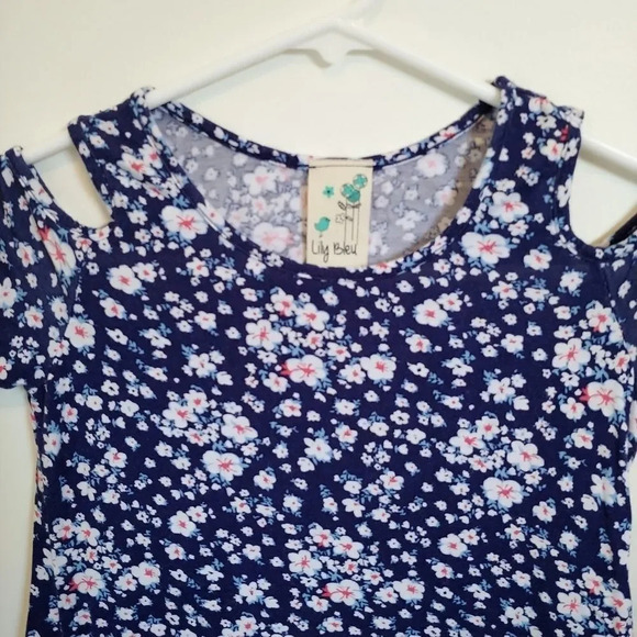 Lily Bleu Cold Shoulder Blue Flower Dress, 10 - Picture 2 of 6